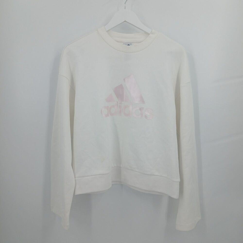 womens adidas pullover sweatshirt white and pink size small crew neck